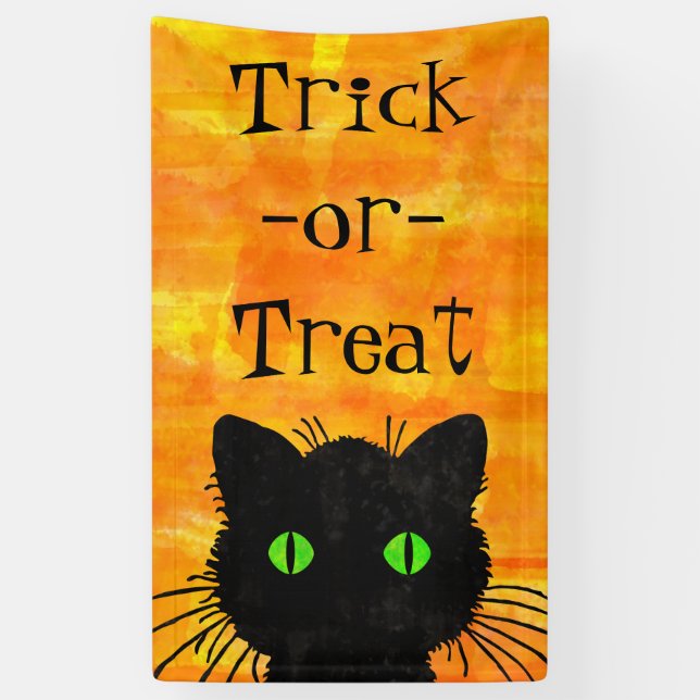 Peek-A-Boo Cute and Curious Black Cat Banner (Vertical)