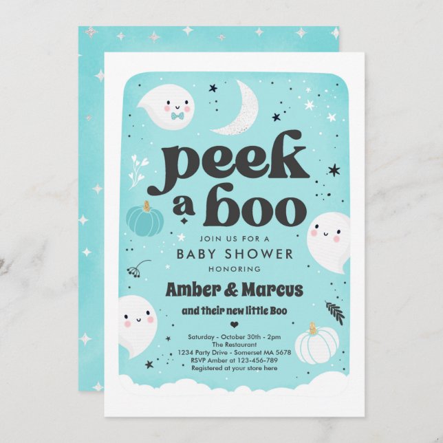 Peek A Boo Cute Mint Ghost Baby Shower Invitation (Front/Back)