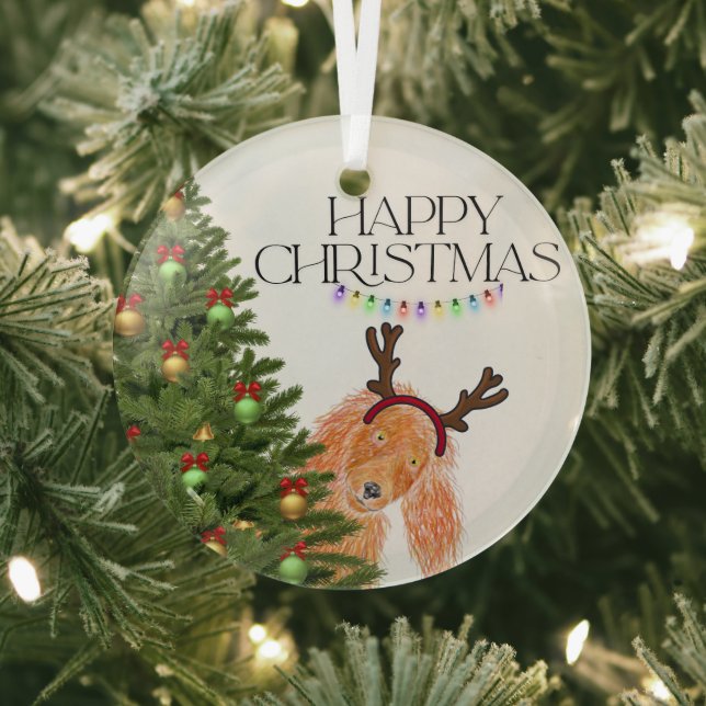 Peek a boo  Dog Christmas Glass Tree Decoration (Insitu)