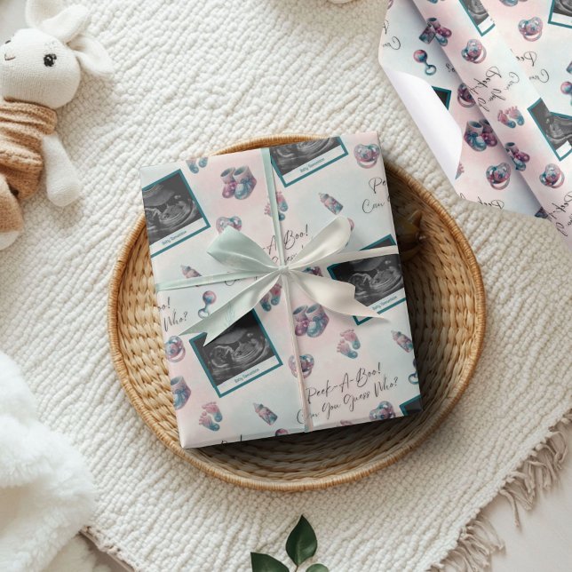 "Peek-A-Boo" Gender Reveal Ultrasound Baby Shower Wrapping Paper ("Peek-a-Boo" Gender Reveal Baby Shower Wrapping Paper)