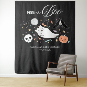 Peek-A-Boo Ghost Halloween Baby Shower Backdrop Tapestry