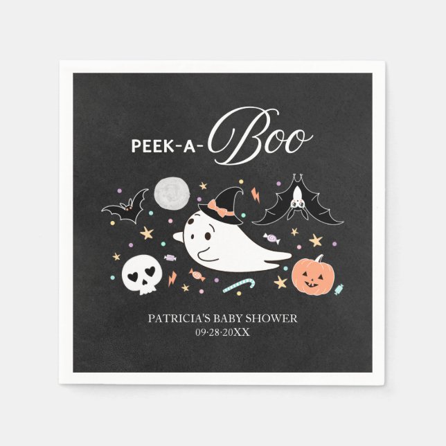 Peek-A-Boo Ghost Halloween Boy Baby Shower Napkins (Front)