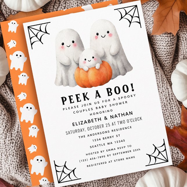 Peek A Boo Ghost Halloween Couples Baby Shower Invitation (Creator Uploaded)