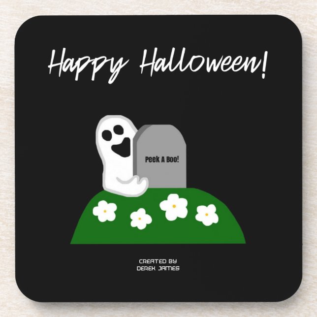 Peek A Boo Ghost Hard Plastic Coaster (Front)