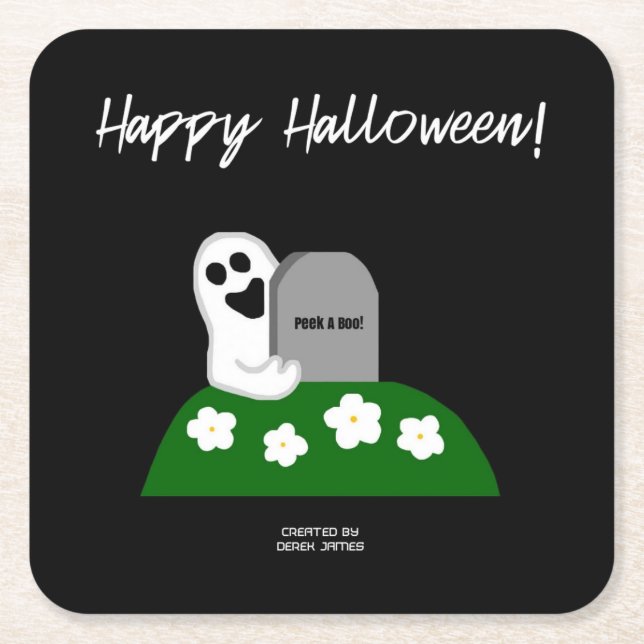 Peek A Boo Ghost Paper Coaster (Front)