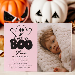 Peek A Boo Ghost Photo Birthday  Invitation