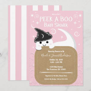 Peek a BOO Ghost Witch Pink Halloween Baby Shower  Invitation