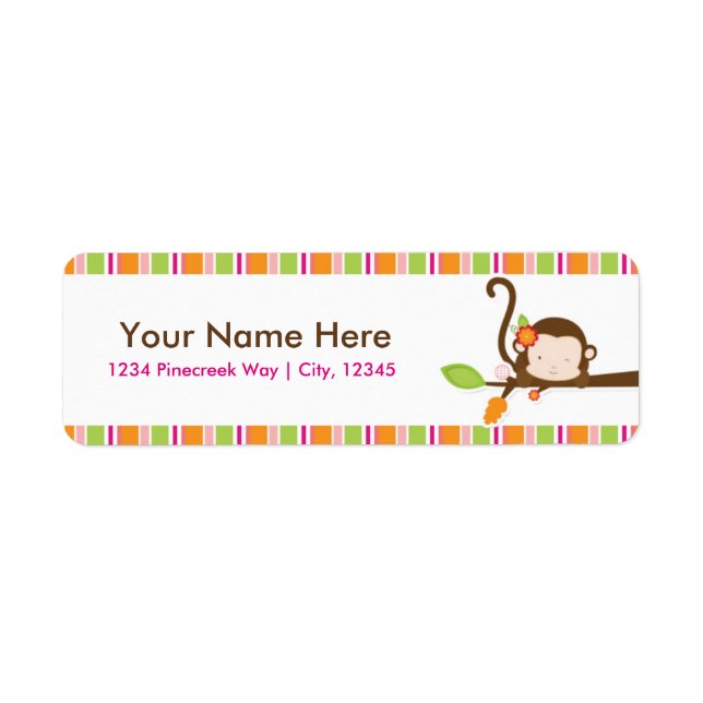 Peek A Boo Girl Monkey Baby Shower Address Labels (Front)