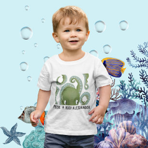 Peek A Boo Green Octopus Personalised Name T-Shirt