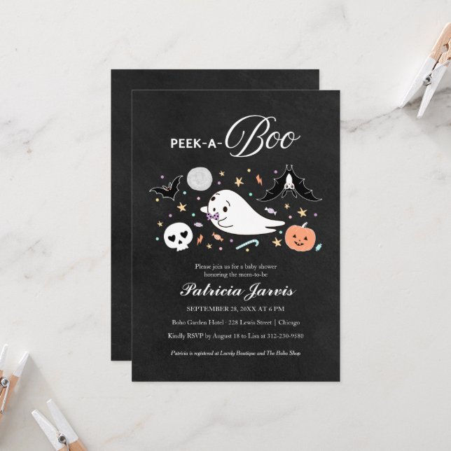 Peek-A-Boo Halloween Boy Baby Shower Invitation (Front/Back In Situ)