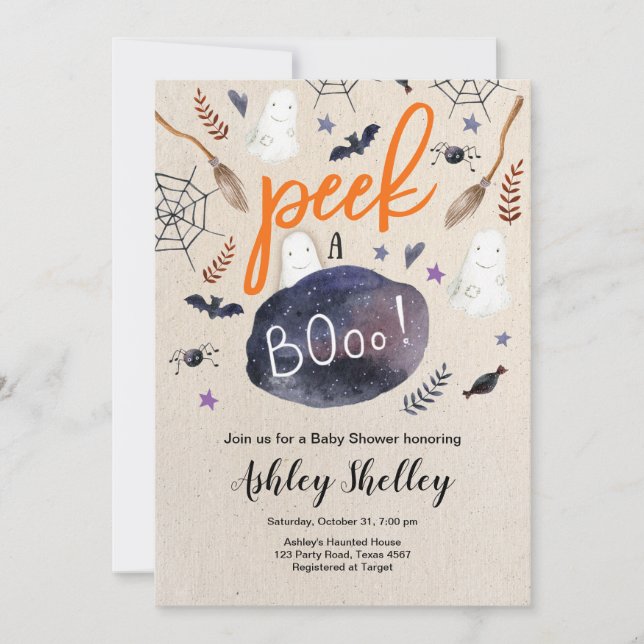Peek a Boo Halloween Gender Neutral Baby Shower Invitation (Front)