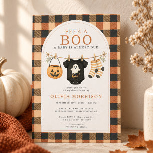 Peek a Boo Halloween Gingham Baby Shower Invitation