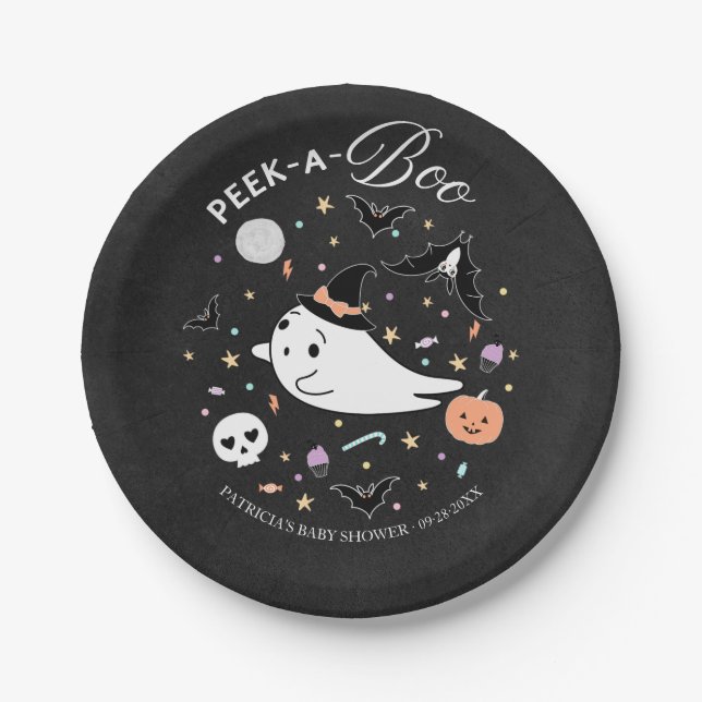 Peek-A-Boo Halloween Girl Baby Shower Paper Plate (Front)