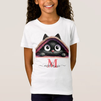 Peek-a-Boo Kitten Script Name Monogram Girls' T-Shirt