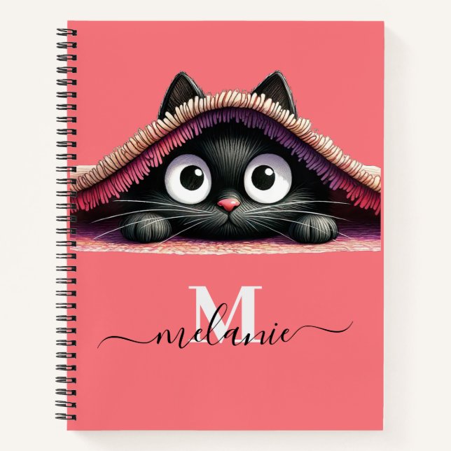 Peek-a-Boo Kitten Script Name Monogram Notebook (Front)