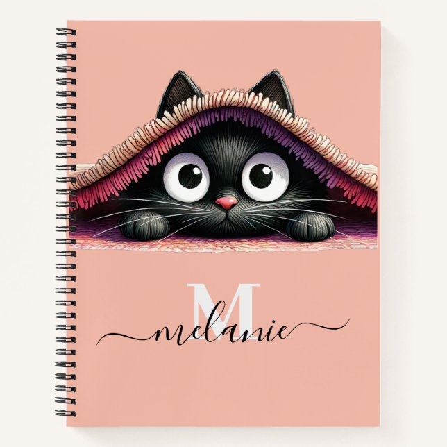 Peek-a-Boo Kitten Script Name Monogram Notebook (Front)