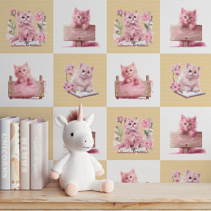 Peek-A-Boo Kitty! Pink Kitten & Book Wallpaper
