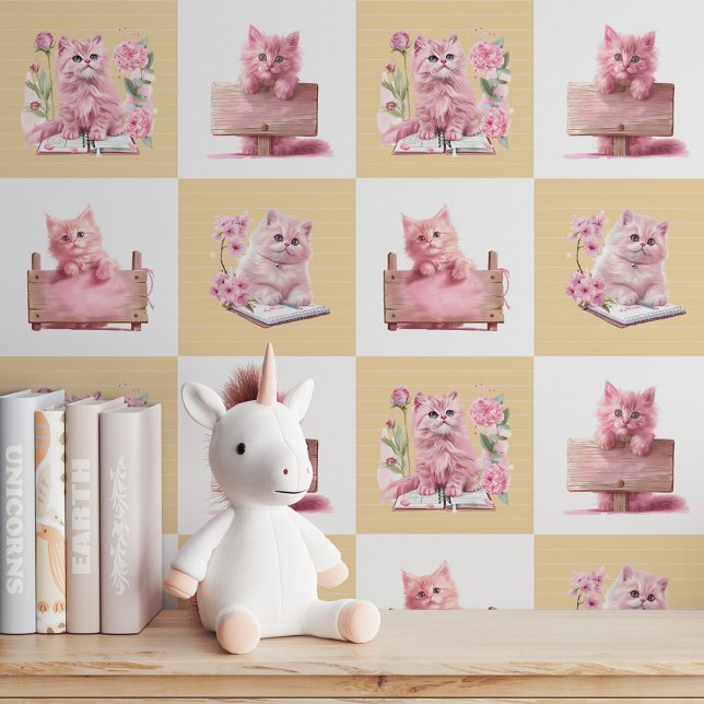 Peek-A-Boo Kitty! Pink Kitten & Book Wallpaper (Peek-A-Boo Kitty! Pink Kitten & Book Wallpaper)