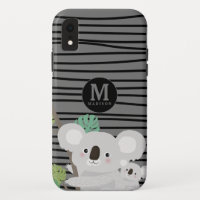Peek-a-Boo Koala Mama and Baby Stripes Monogram