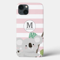 Peek-a-Boo Koala Mama and Baby Stripes Monogram