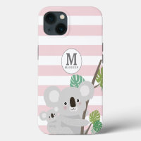 Peek-a-Boo Koala Mama and Baby Stripes Monogram