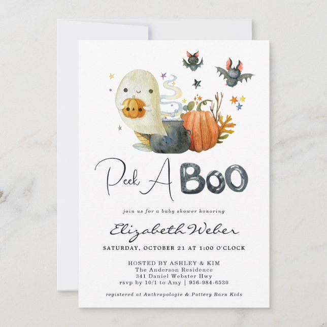 Peek-A-Boo | Little Ghost Halloween Baby Shower Invitation (Front)
