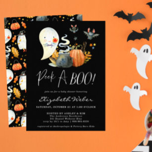 Peek-A-Boo   Little Ghost Halloween Baby Shower Invitation