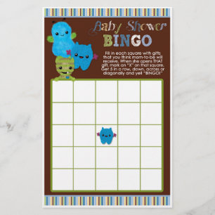 Peek a Boo Monsters Baby Shower Game BINGO Cards