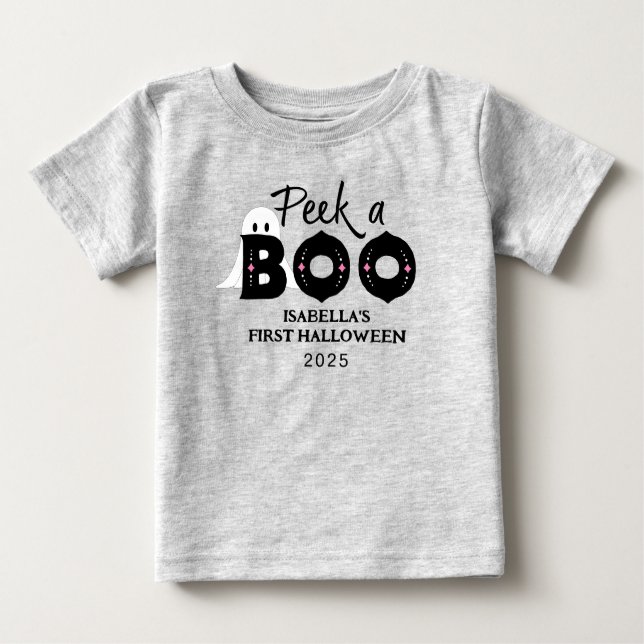 Peek A Boo Personalised Baby's 1st Halloween Baby T-Shirt (Front)