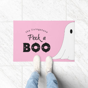 Peek a Boo Personalised Ghost Pink Halloween Doormat