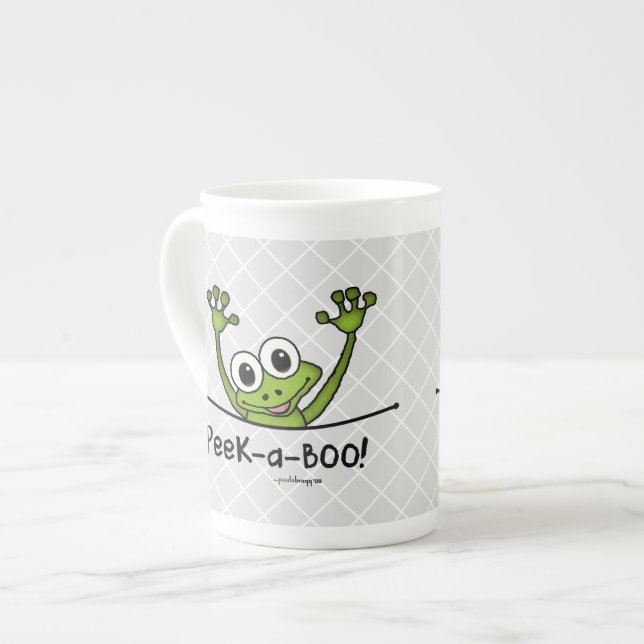 Peek-a-Boo Pets (Fun, Happy, Cute Frog) Bone China Mug (Front Left)