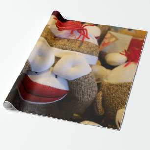 Peek-a-boo Sock Monkey Wrapping Paper