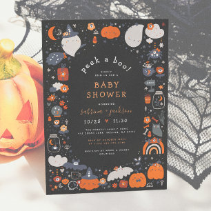 Peek A Boo Spooky Boho Halloween Baby Shower Invitation