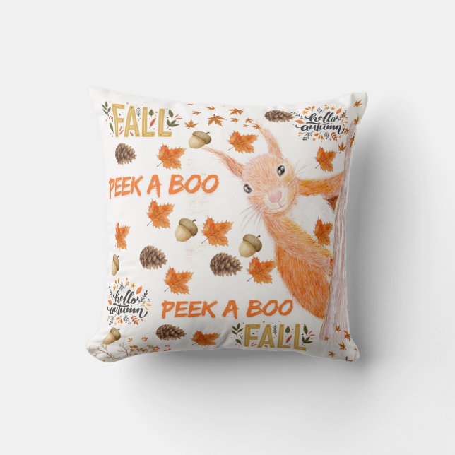 Peek a boo Squirrel Autumn Throw Pillow  (Front)