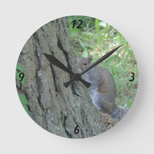 Peek A Boo Squirrel - Round Clock (Front)