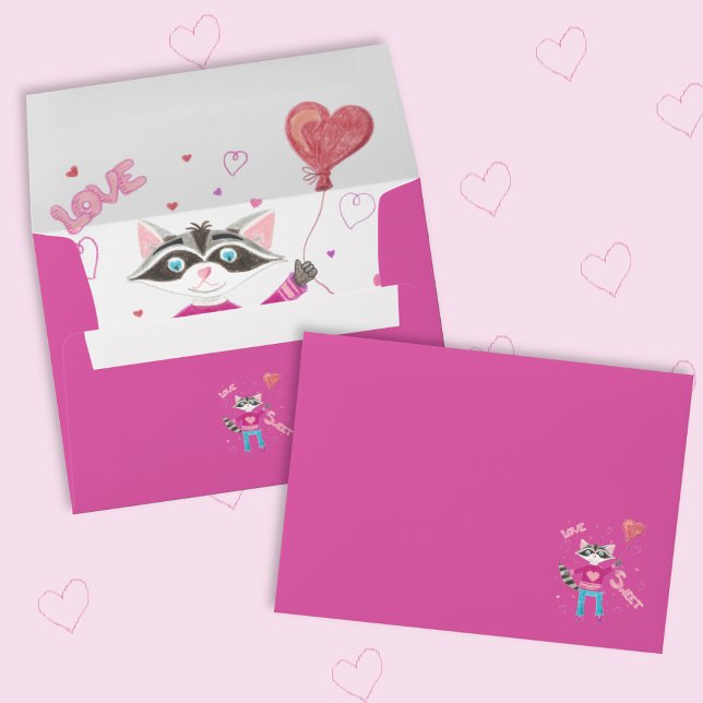 Peek-a-boo Valentine's Day racoon pink envelope (Cute Valentine's Day raccoon pink envelope .)