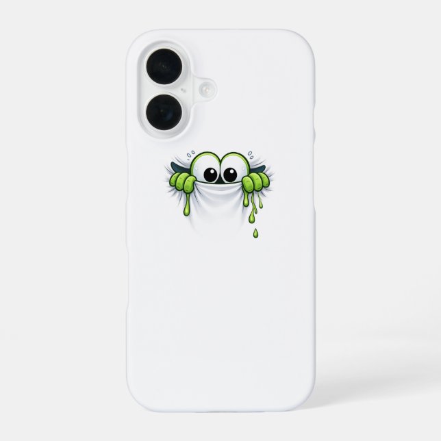 Peek-a-Slime! Cute Goo Monster Peeking Design iPhone 16 Case (Back)