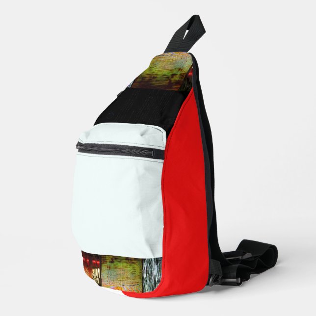 Peek Abstract Glitch Art Digital Distortion Grid Sling Bag (Right Corner)