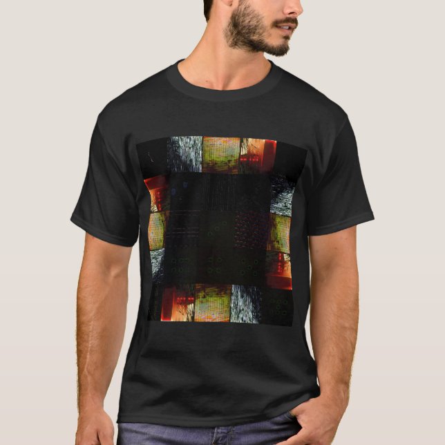 Peek Abstract Glitch Art Digital Distortion Grid T-Shirt (Front)
