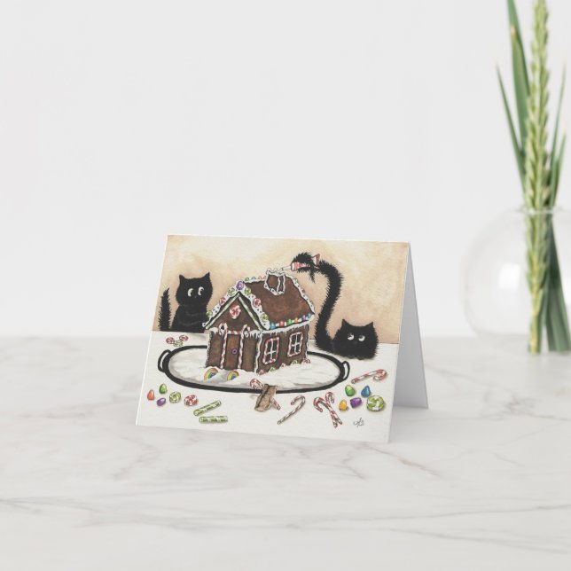 Peek & Boo Black Cat Christmas Card by Bihrle (Front)