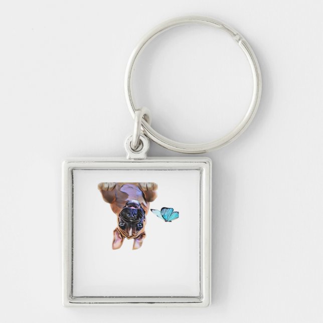 Peekaboo Boxer  With Butterflies Key Ring (Front)