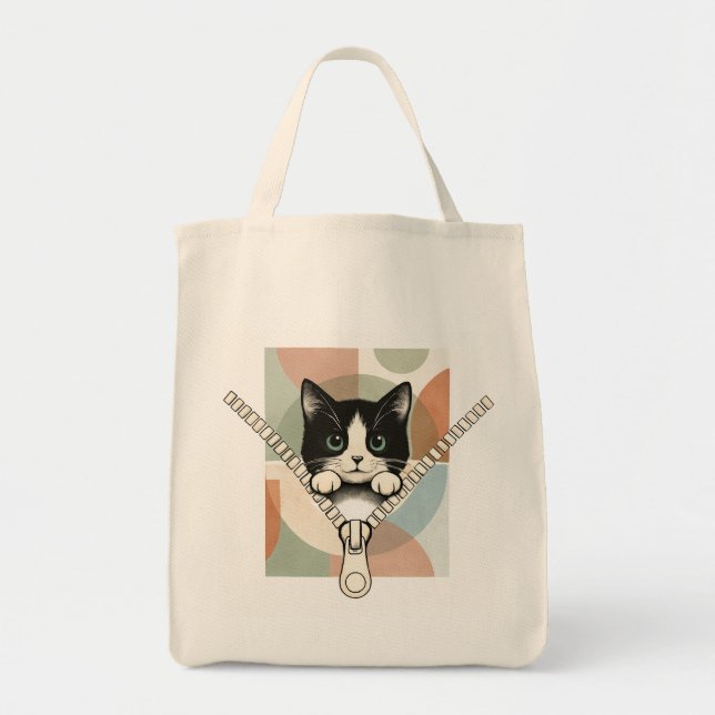 Peekaboo Cat Tote Bag Pastel Geometric Background (Front)