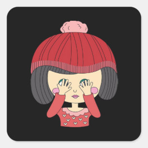 Peekaboo Girl Sloth Design Square Sticker