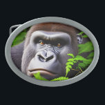 Peekaboo Gorilla, Belt Buckle<br><div class="desc">Pictured peeking through the ferns is a big male Gorilla</div>