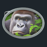 Peekaboo Gorilla, Belt Buckle<br><div class="desc">Pictured peeking through the ferns is a big male Gorilla</div>