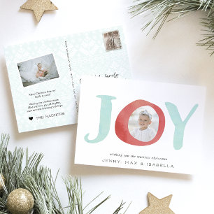 Peekaboo Joy Cute Watercolor Photo Christmas Holiday Postcard
