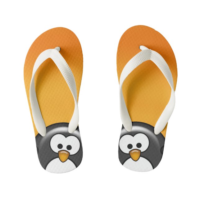 Peekaboo Penguin Orange Kid's Jandals (Footbed)