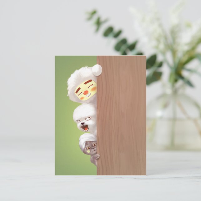 Peeking Animals Trio Announcement Postcard (Standing Front)