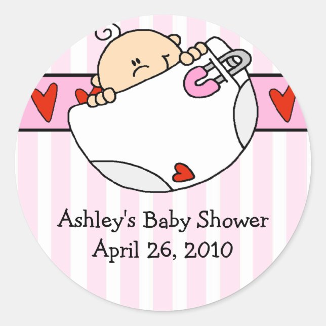 Peeking Baby & Diaper Baby Shower Sticker (Front)