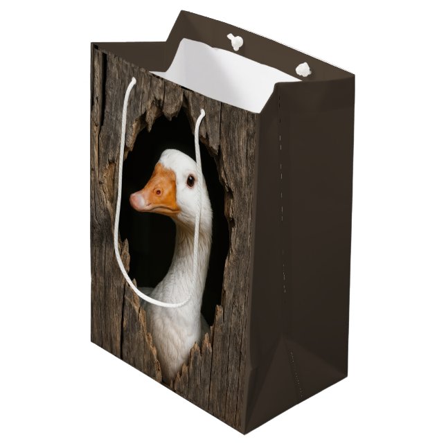 Peeking Birthday White Goose  Medium Gift Bag (Front Angled)